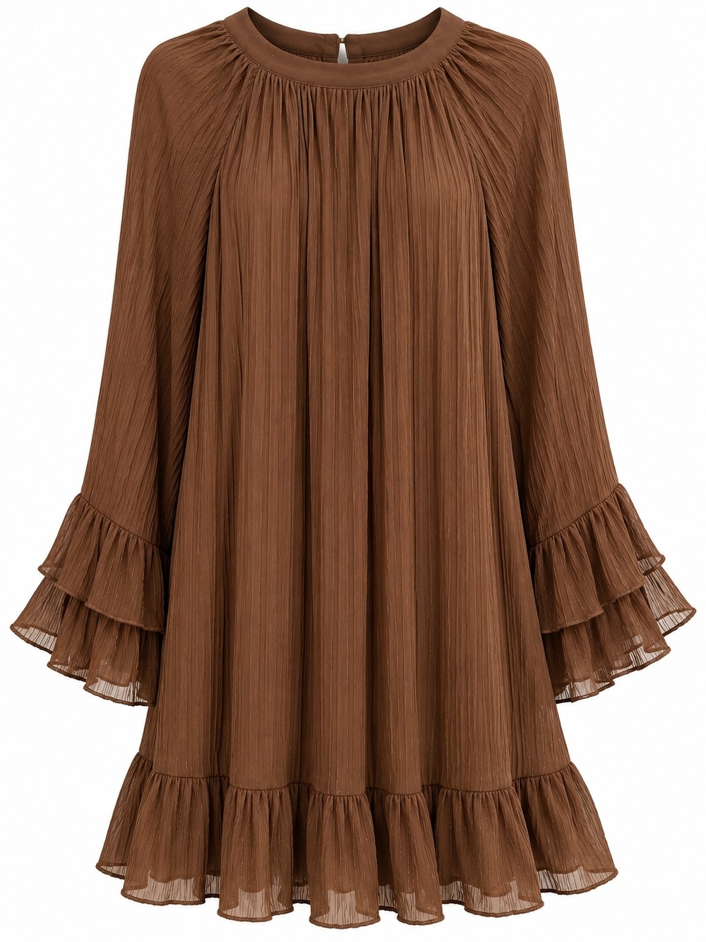 TIME AND TRU Women’s Brown Bell Sleeves Ruffle Hem Dress SIZE Medium NWT - Picture 6 of 8
